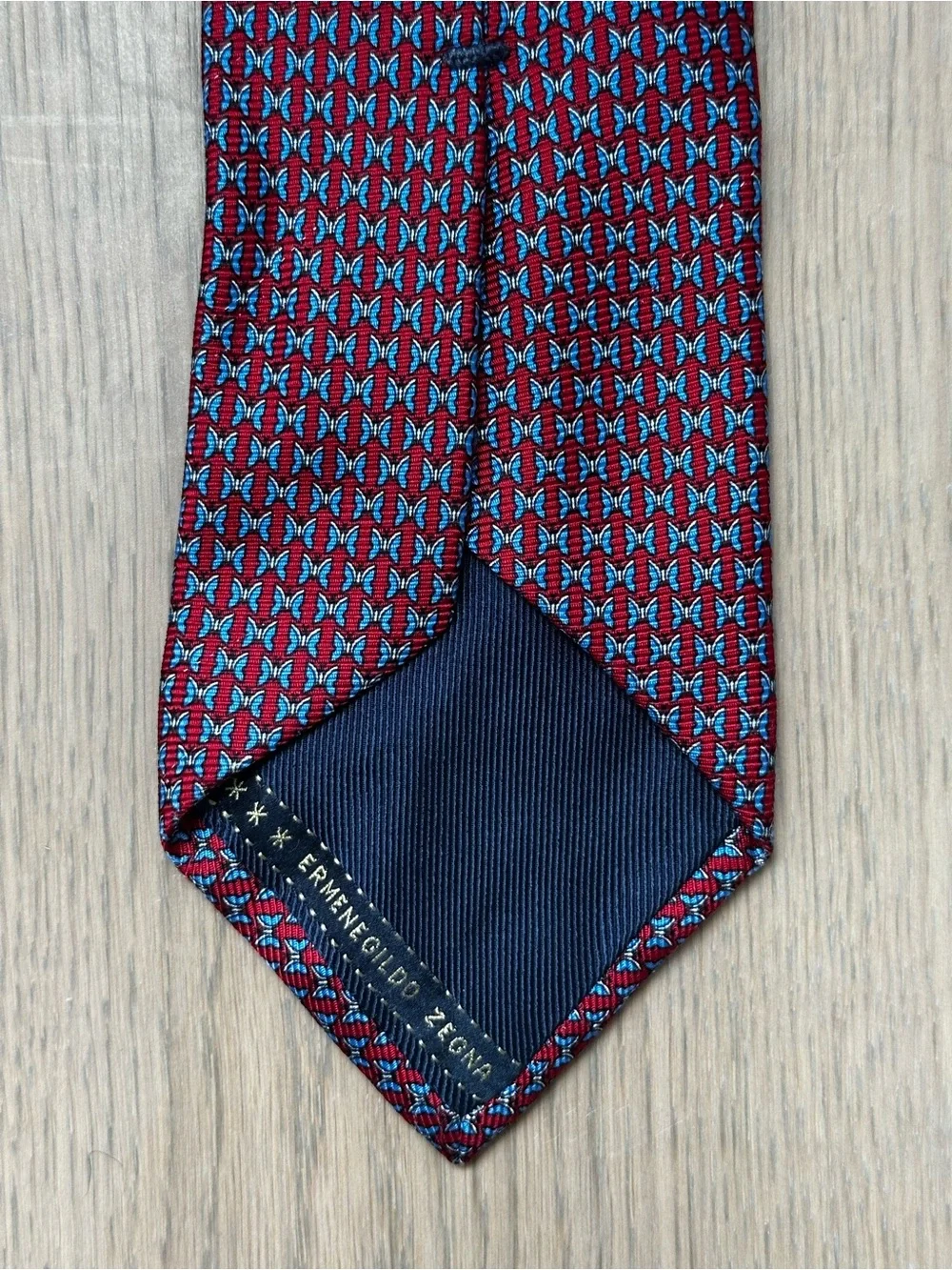 Ermenegildo Zegna Red and Blue Geometric Butterfly Silk Tie Made in Italy